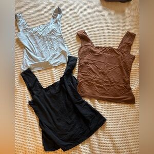 Reformation Clarke Square Neck Tank Tops - Black, Brown, Light Blue